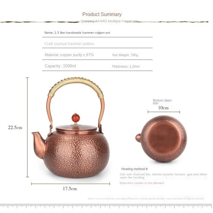 Pure hand-hammered copper teapot antique thickened non-coated kettle teapot outdoor tea stove boiling tea high-grade teapot