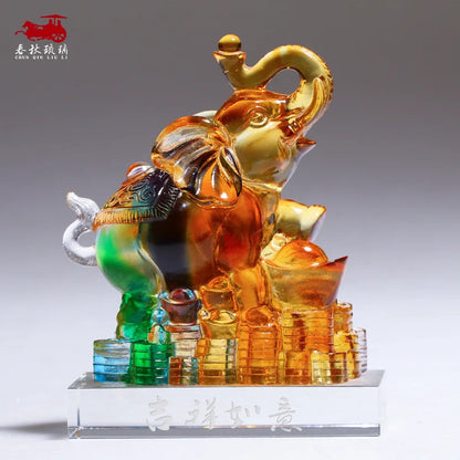 Pure handmade Coloured glaze elephant ornaments and crafts auspicious fortune Step on the gourd ingot elephant