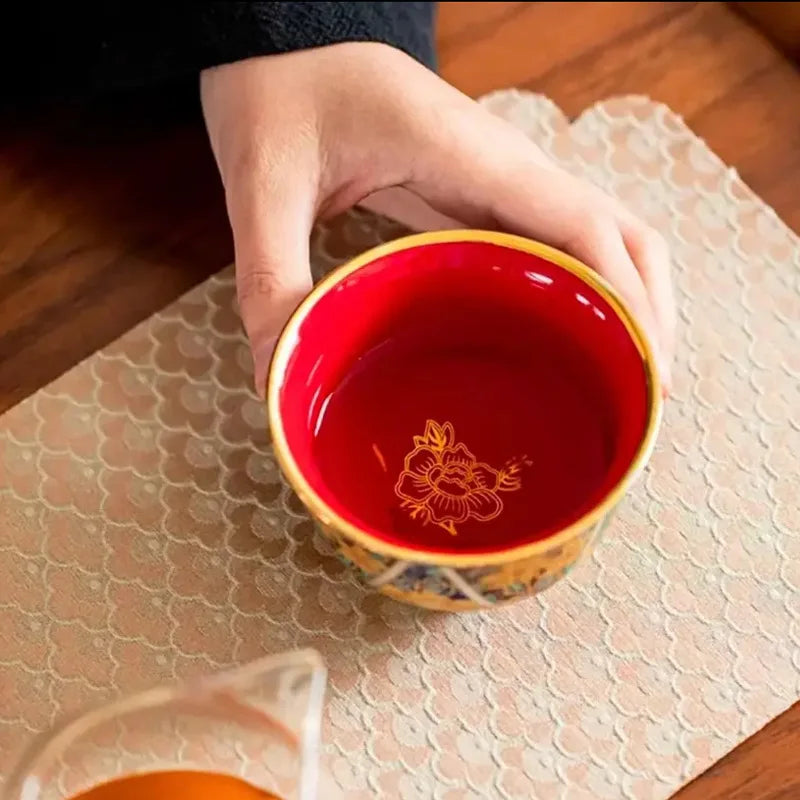 Pure manual Seiko Grilled Flower Light Luxury Teacup Tea Cup Aoyama Ono Enamel Color Cups Teaware Kitchen Dining Bar Home Garden
