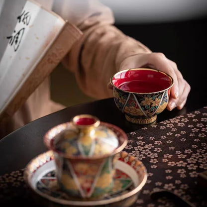 Pure manual Seiko Grilled Flower Light Luxury Teacup Tea Cup Aoyama Ono Enamel Color Cups Teaware Kitchen Dining Bar Home Garden