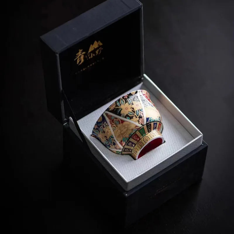 Pure manual Seiko Grilled Flower Light Luxury Teacup Tea Cup Aoyama Ono Enamel Color Cups Teaware Kitchen Dining Bar Home Garden