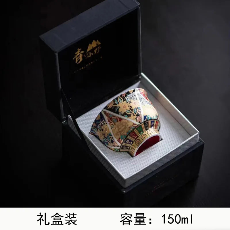 Pure manual Seiko Grilled Flower Light Luxury Teacup Tea Cup Aoyama Ono Enamel Color Cups Teaware Kitchen Dining Bar Home Garden