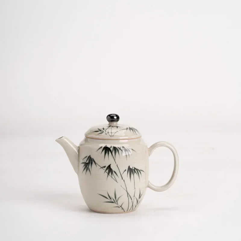 Purely Hand-painted Ink Bamboo Wenting Teapot Household Ball Hole Filter Retro Tea Maker Single Pot Ceramic Kung Fu Set Infuser