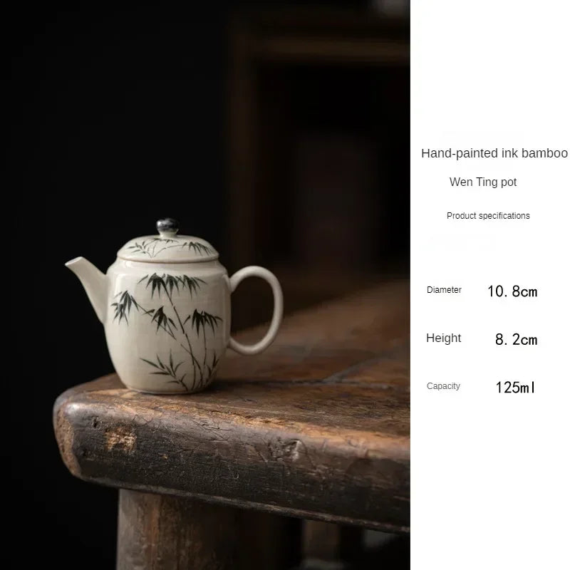 Purely Hand-painted Ink Bamboo Wenting Teapot Household Ball Hole Filter Retro Tea Maker Single Pot Ceramic Kung Fu Set Infuser
