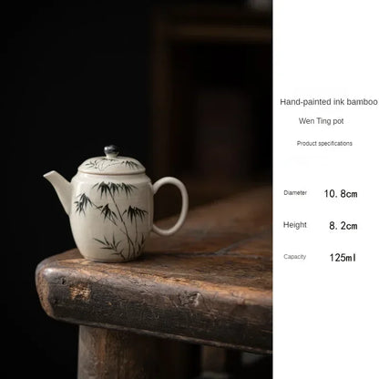 Purely Hand-painted Ink Bamboo Wenting Teapot Household Ball Hole Filter Retro Tea Maker Single Pot Ceramic Kung Fu Set Infuser