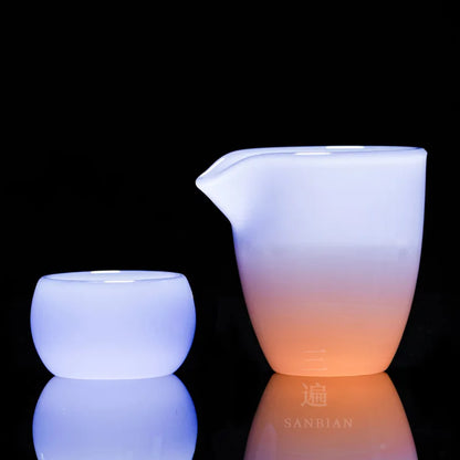 Purple Blue Glass Tea Set Household White Jade Kung Fu Tea Cup Glass Lid Bowl Office Use