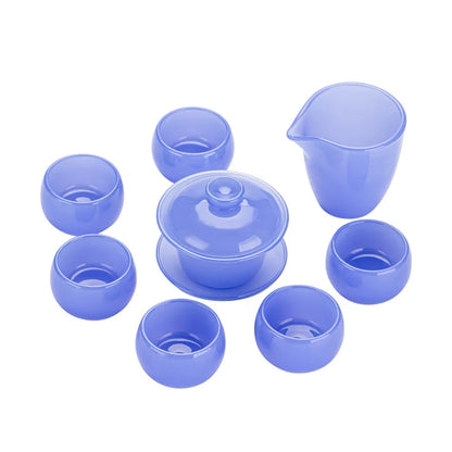 Purple Blue Glass Tea Set Household White Jade Kung Fu Tea Cup Glass Lid Bowl Office Use