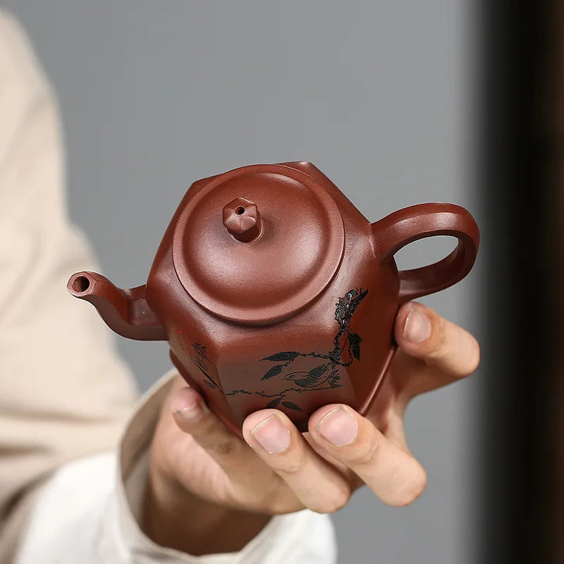 Purple Clay 6-Party Lantern Pot, Zisha Teapot, Yixing Handmade Pot, Kung-Fu Teaware, Purple Clay Drinkware for Puer