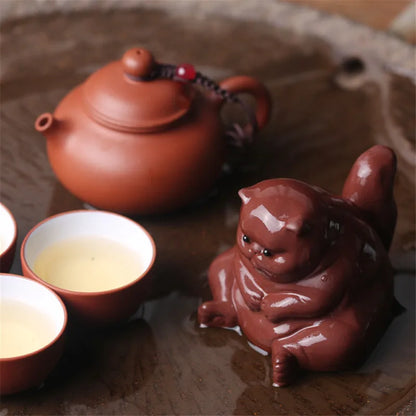 Purple Clay Cat Ceramic Animal Figurines Zisha Tea Pet Angry Cats Crafts Household Office Tea Accessories Car Decoration Toy
