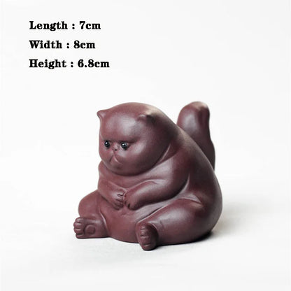Purple Clay Cat Ceramic Animal Figurines Zisha Tea Pet Angry Cats Crafts Household Office Tea Accessories Car Decoration Toy