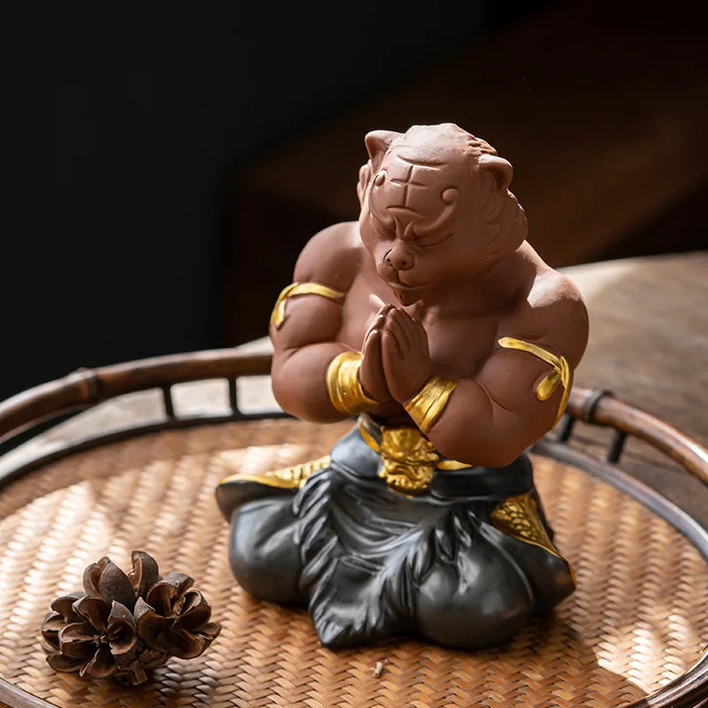 Purple Clay Ceramic Big Tiger Tea Pet Ornaments Decor Creative Zodiac Mascot Cute Home Living Room Bedroom Decoration Gift