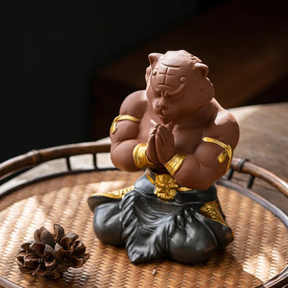 Purple Clay Ceramic Big Tiger Tea Pet Ornaments Decor Creative Zodiac Mascot Cute Home Living Room Bedroom Decoration Gift