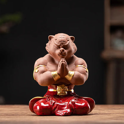 Purple Clay Ceramic Big Tiger Tea Pet Ornaments Decor Creative Zodiac Mascot Cute Home Living Room Bedroom Decoration Gift