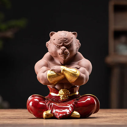 Purple Clay Ceramic Big Tiger Tea Pet Ornaments Decor Creative Zodiac Mascot Cute Home Living Room Bedroom Decoration Gift