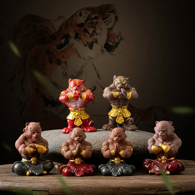 Purple Clay Ceramic Big Tiger Tea Pet Ornaments Decor Creative Zodiac Mascot Cute Home Living Room Bedroom Decoration Gift