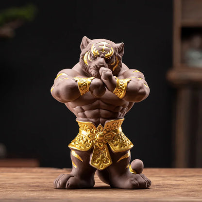 Purple Clay Ceramic Big Tiger Tea Pet Ornaments Decor Creative Zodiac Mascot Cute Home Living Room Bedroom Decoration Gift