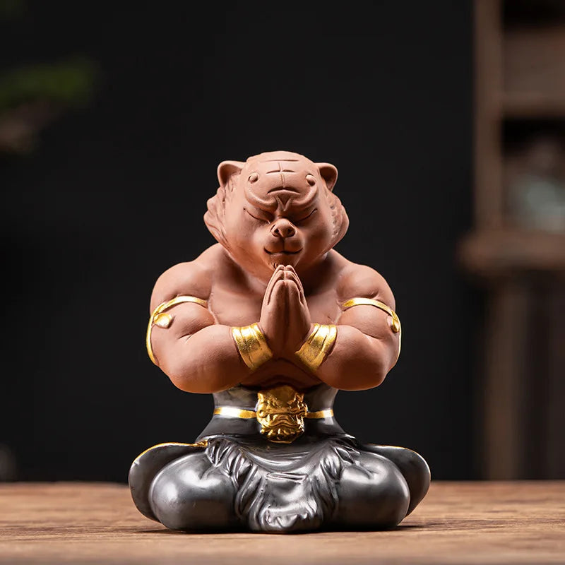 Purple Clay Ceramic Big Tiger Tea Pet Ornaments Decor Creative Zodiac Mascot Cute Home Living Room Bedroom Decoration Gift