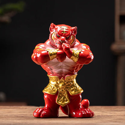 Purple Clay Ceramic Big Tiger Tea Pet Ornaments Decor Creative Zodiac Mascot Cute Home Living Room Bedroom Decoration Gift