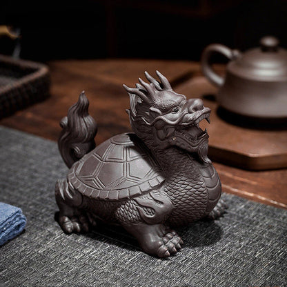 Purple Clay Dragon Turtle Tea Pet Ornaments Can Raise Fengshui Home Decoration Animal Sculpture Crafts Chinese Tea Accessories