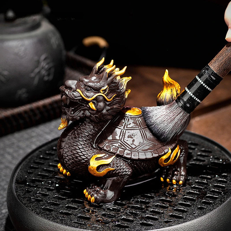 Purple Clay Dragon Turtle Tea Pet Ornaments Can Raise Fengshui Home Decoration Animal Sculpture Crafts Chinese Tea Accessories
