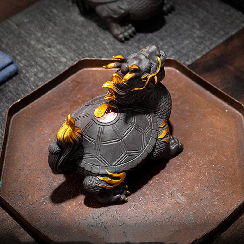 Purple Clay Dragon Turtle Tea Pet Ornaments Can Raise Fengshui Home Decoration Animal Sculpture Crafts Chinese Tea Accessories