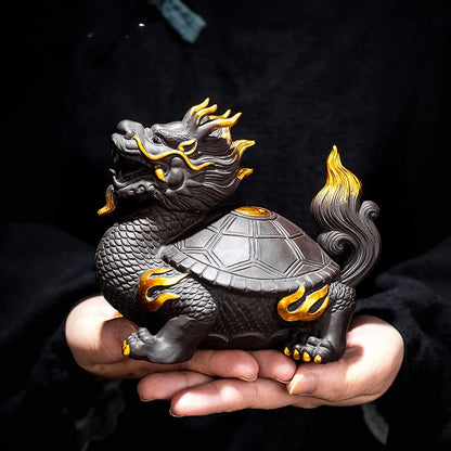 Purple Clay Dragon Turtle Tea Pet Ornaments Can Raise Fengshui Home Decoration Animal Sculpture Crafts Chinese Tea Accessories
