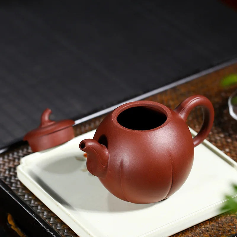 Purple Clay Eggplant and Melon Teapot, Zisha Teapot, Yixing Handmade Pot, Kung-Fu Teaware, Purple Clay Drinkware for Puer Green