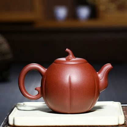 Purple Clay Eggplant and Melon Teapot, Zisha Teapot, Yixing Handmade Pot, Kung-Fu Teaware, Purple Clay Drinkware for Puer Green