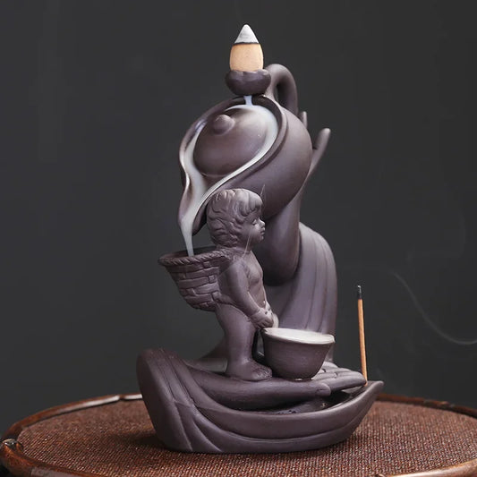 Purple Clay Handicraft Buddha Hand Backflow Incense Burner Teapot Incense Stick Holder Lotus Censer Office Tea House Decorate