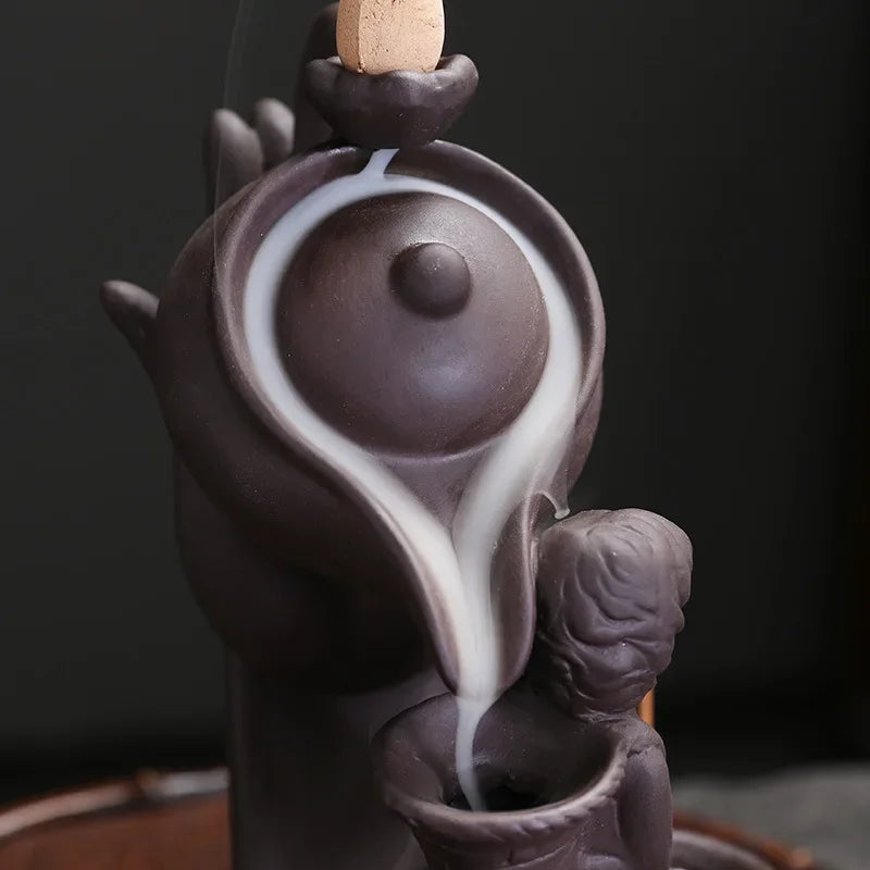Purple Clay Handicraft Buddha Hand Backflow Incense Burner Teapot Incense Stick Holder Lotus Censer Office Tea House Decorate