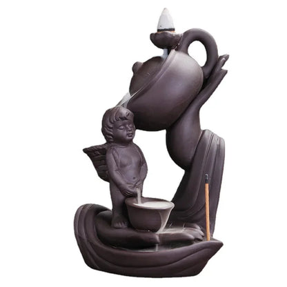 Purple Clay Handicraft Buddha Hand Backflow Incense Burner Teapot Incense Stick Holder Lotus Censer Office Tea House Decorate