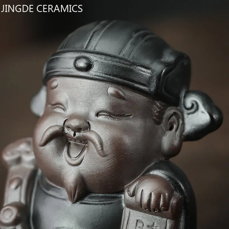 Purple Clay Handmade Tea Pet Fu Lu Shou Sculpture Decoration Tea Accessories Tea Art Ornaments Boutique Home Decorative Crafts