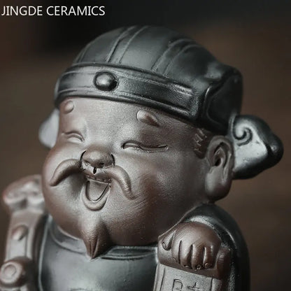 Purple Clay Handmade Tea Pet Fu Lu Shou Sculpture Decoration Tea Accessories Tea Art Ornaments Boutique Home Decorative Crafts