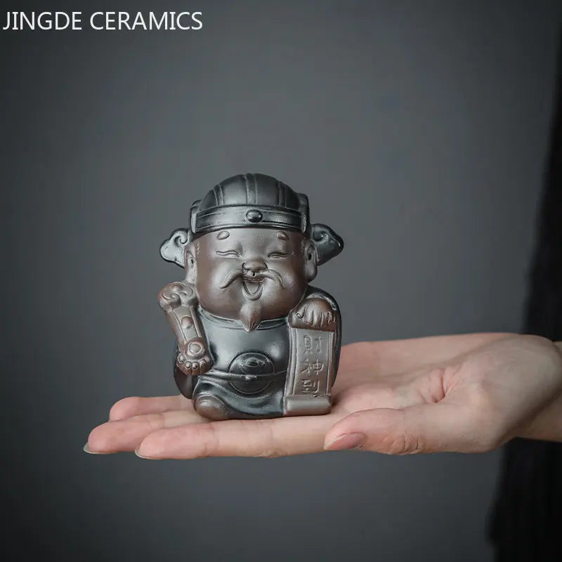 Purple Clay Handmade Tea Pet Fu Lu Shou Sculpture Decoration Tea Accessories Tea Art Ornaments Boutique Home Decorative Crafts