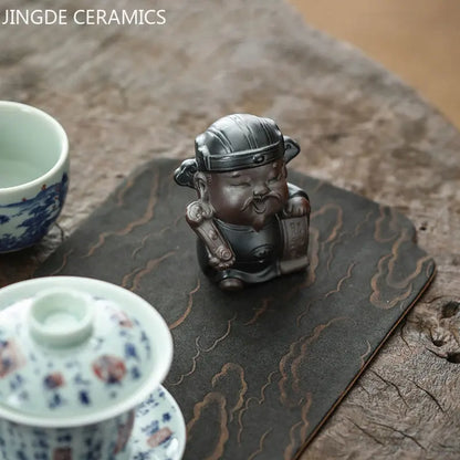 Purple Clay Handmade Tea Pet Fu Lu Shou Sculpture Decoration Tea Accessories Tea Art Ornaments Boutique Home Decorative Crafts