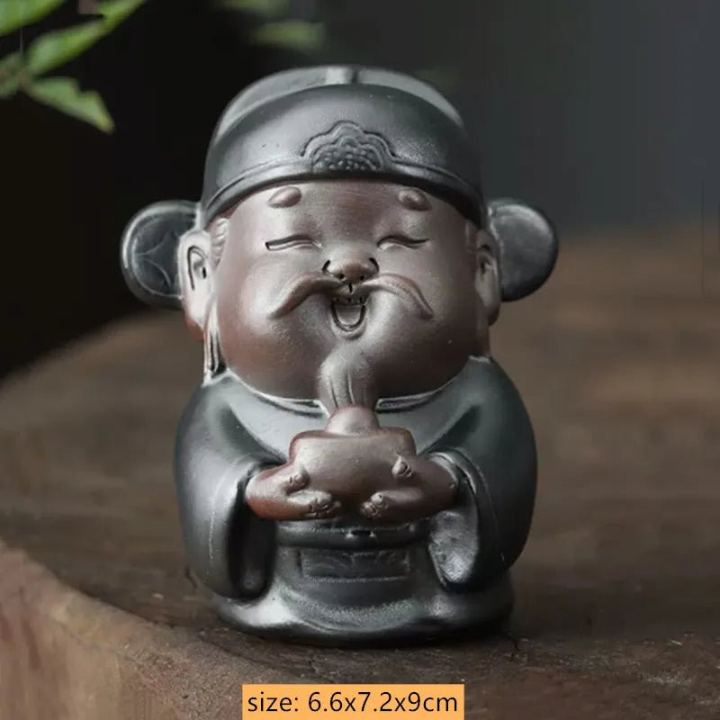 Purple Clay Handmade Tea Pet Fu Lu Shou Sculpture Decoration Tea Accessories Tea Art Ornaments Boutique Home Decorative Crafts