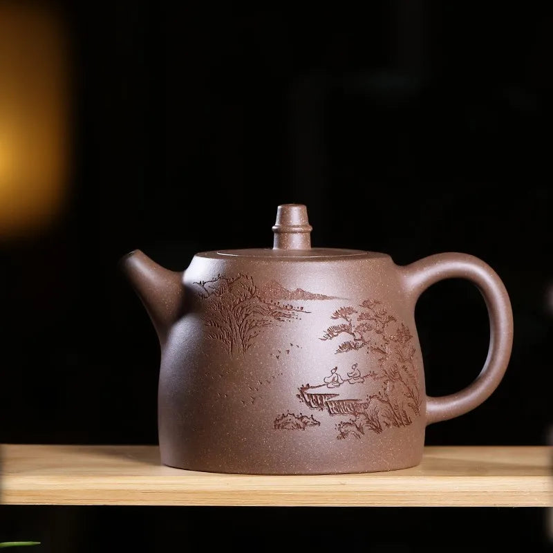 Purple Clay Pot Handmade Teapot Country Aid Old Segment Mud Carved Han Duo Little Teapot Household Kung Fu Tea Set Single Teapot