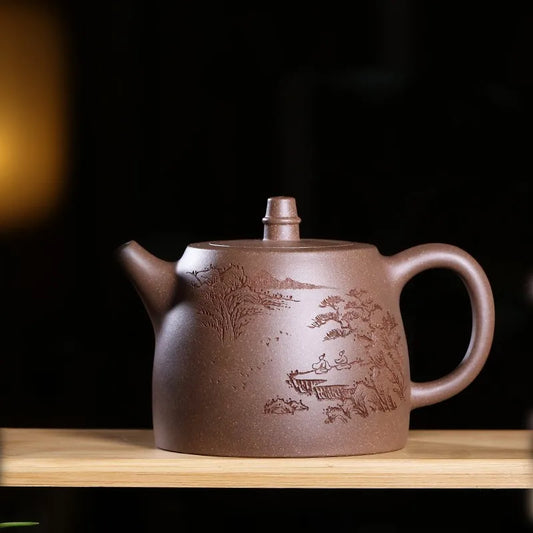Purple Clay Pot Handmade Teapot Country Aid Old Segment Mud Carved Han Duo Little Teapot Household Kung Fu Tea Set Single Teapot