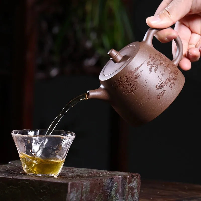 Purple Clay Pot Handmade Teapot Country Aid Old Segment Mud Carved Han Duo Little Teapot Household Kung Fu Tea Set Single Teapot