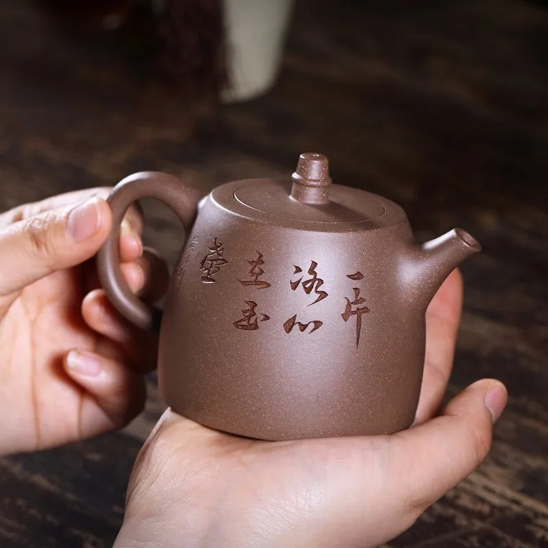 Purple Clay Pot Handmade Teapot Country Aid Old Segment Mud Carved Han Duo Little Teapot Household Kung Fu Tea Set Single Teapot