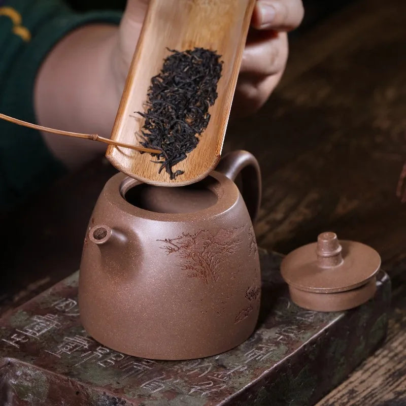 Purple Clay Pot Handmade Teapot Country Aid Old Segment Mud Carved Han Duo Little Teapot Household Kung Fu Tea Set Single Teapot