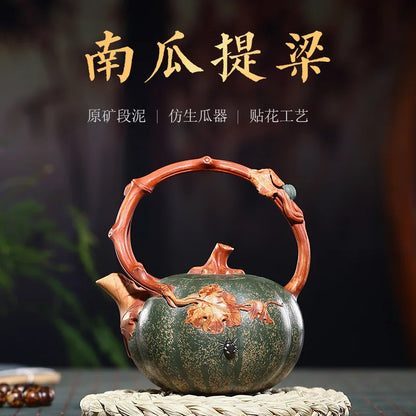Purple Clay Pot Wholesale Raw Ore Beige Clay Handmade Pumpkin Loop-Handled Teapot Teaware Gifts Manufacturer