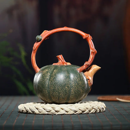 Purple Clay Pot Wholesale Raw Ore Beige Clay Handmade Pumpkin Loop-Handled Teapot Teaware Gifts Manufacturer