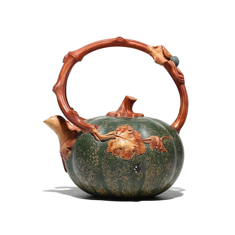 Purple Clay Pot Wholesale Raw Ore Beige Clay Handmade Pumpkin Loop-Handled Teapot Teaware Gifts Manufacturer