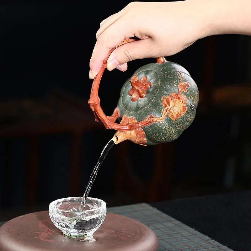 Purple Clay Pot Wholesale Raw Ore Beige Clay Handmade Pumpkin Loop-Handled Teapot Teaware Gifts Manufacturer
