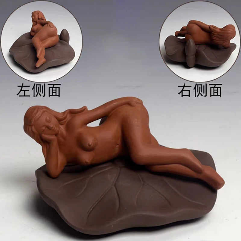 Purple Clay Spraying Water Nude beautiful Girl Belle Tea Pet Yoga Naked Woman Statue Household Ornament Car Decoration Sex Toys