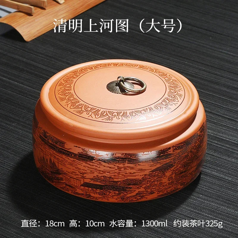 Purple Clay Tea Caddy Ceramic Large Airtight Pot Universal Half Catty Black Tea Green Tea Pu'er Tea Pot Household Storage Tank