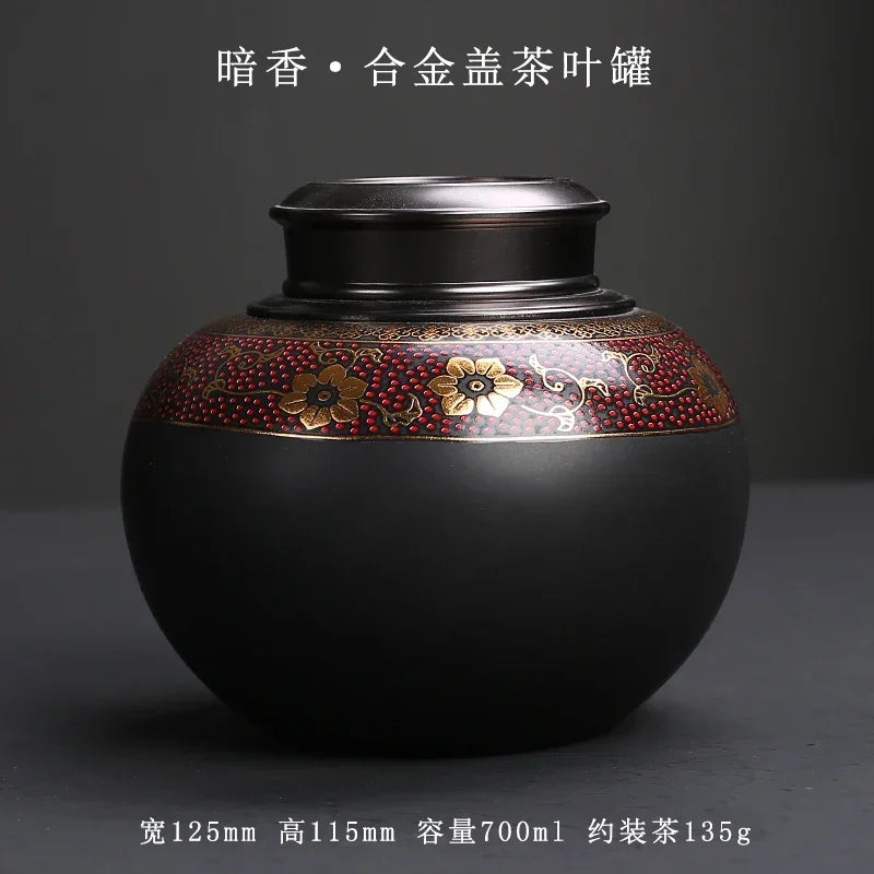 Purple Clay Tea Caddy Ceramic Large Airtight Pot Universal Half Catty Black Tea Green Tea Pu'er Tea Pot Household Storage Tank