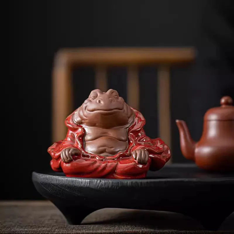 Purple Clay Tea Pet Hand-made Purple Clay Toad Tea Pet Attract Wealth Toad Fairy To Raise Tea Platform Sculpture Zen Decoration