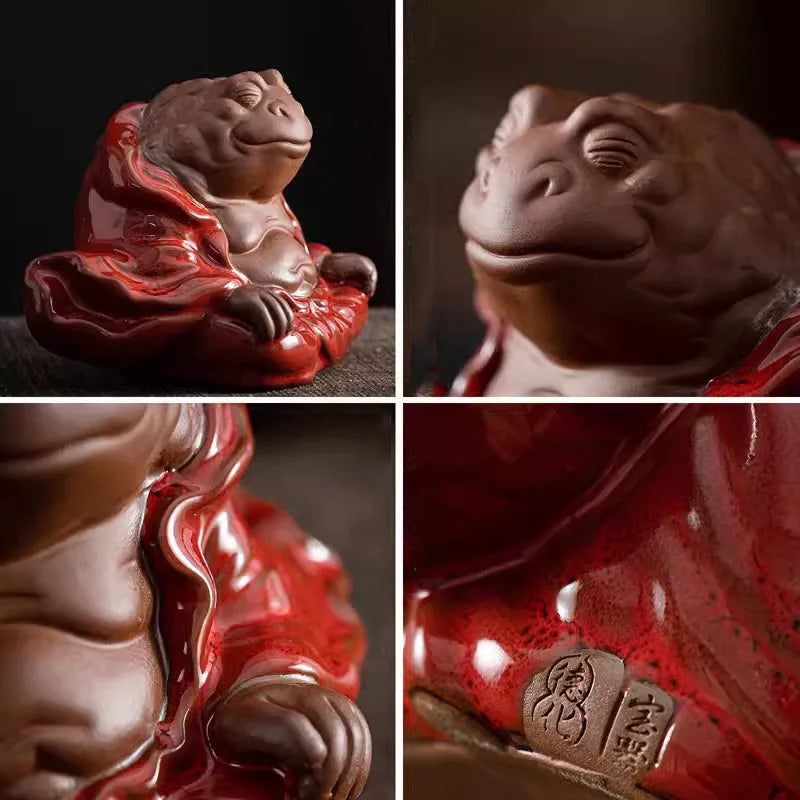 Purple Clay Tea Pet Hand-made Purple Clay Toad Tea Pet Attract Wealth Toad Fairy To Raise Tea Platform Sculpture Zen Decoration
